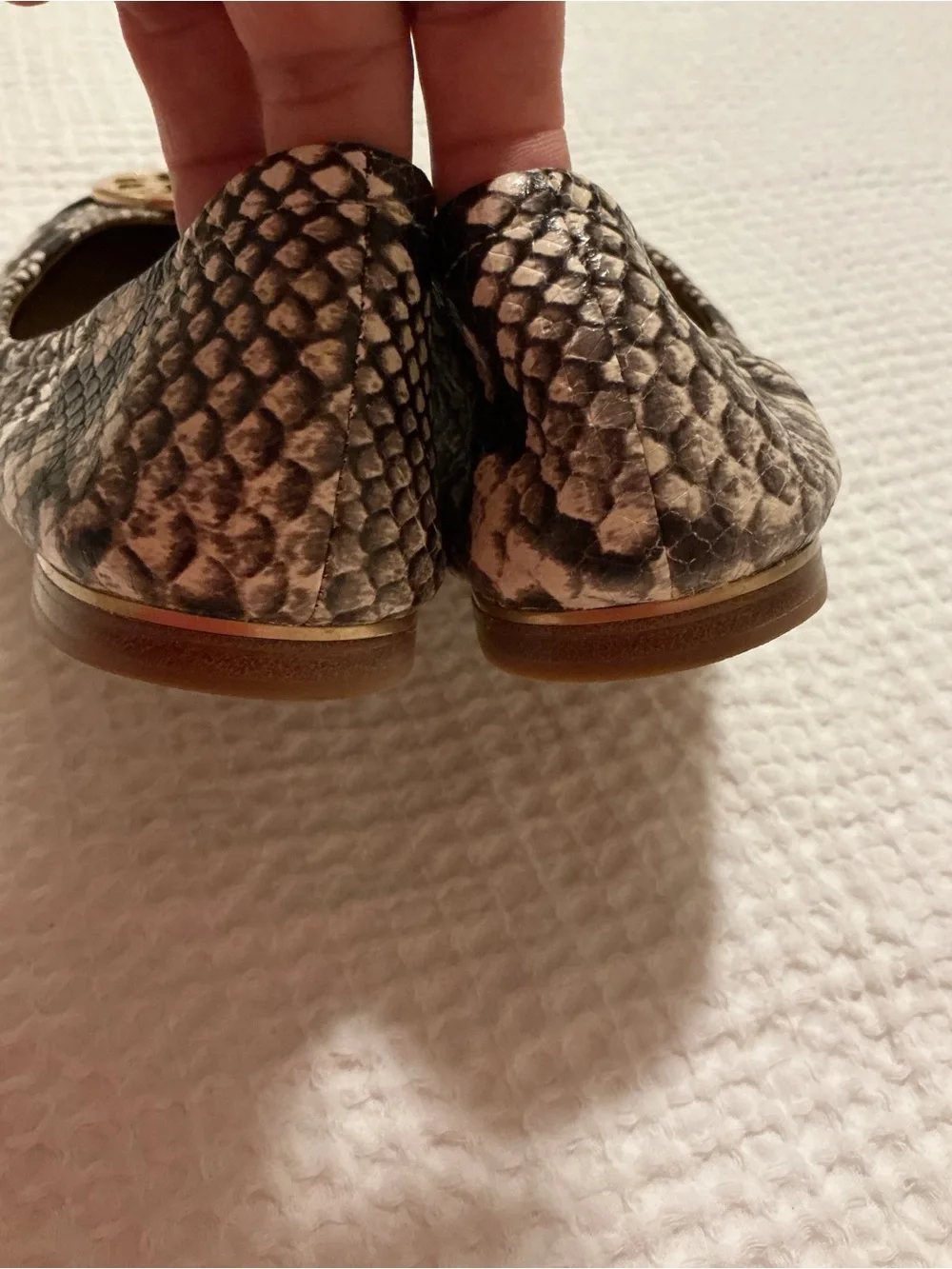 Tory Burch Chelsea / Minnie Cap-Toe Ballet Flats in a snake-print pattern